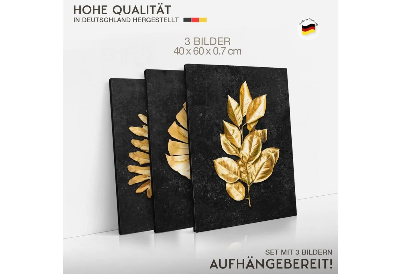 Novart Wandbild-Set 3-teilig "ene Blätter" Aufhängfertig - Bild 4