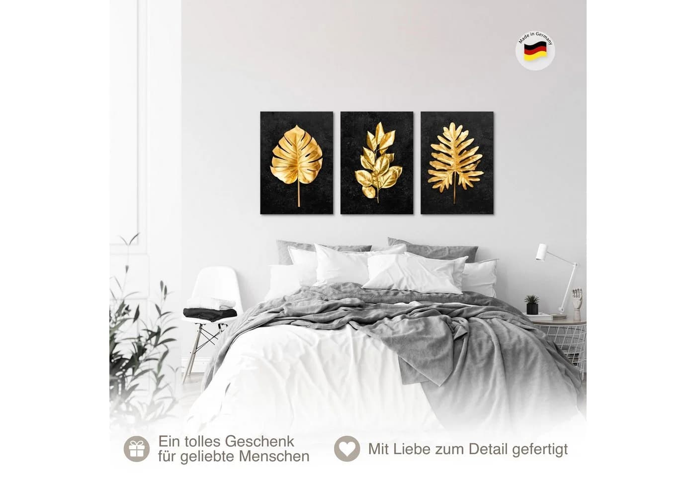 Novart Wandbild-Set 3-teilig "ene Blätter" Aufhängfertig - Bild 5