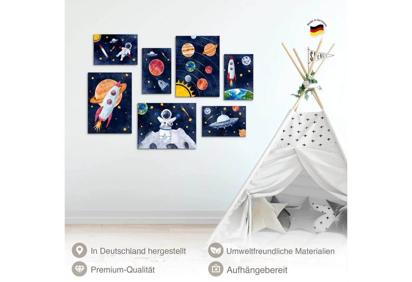 Novart Wandbild Rakete Bunt Blau Kinderzimmer Motiv