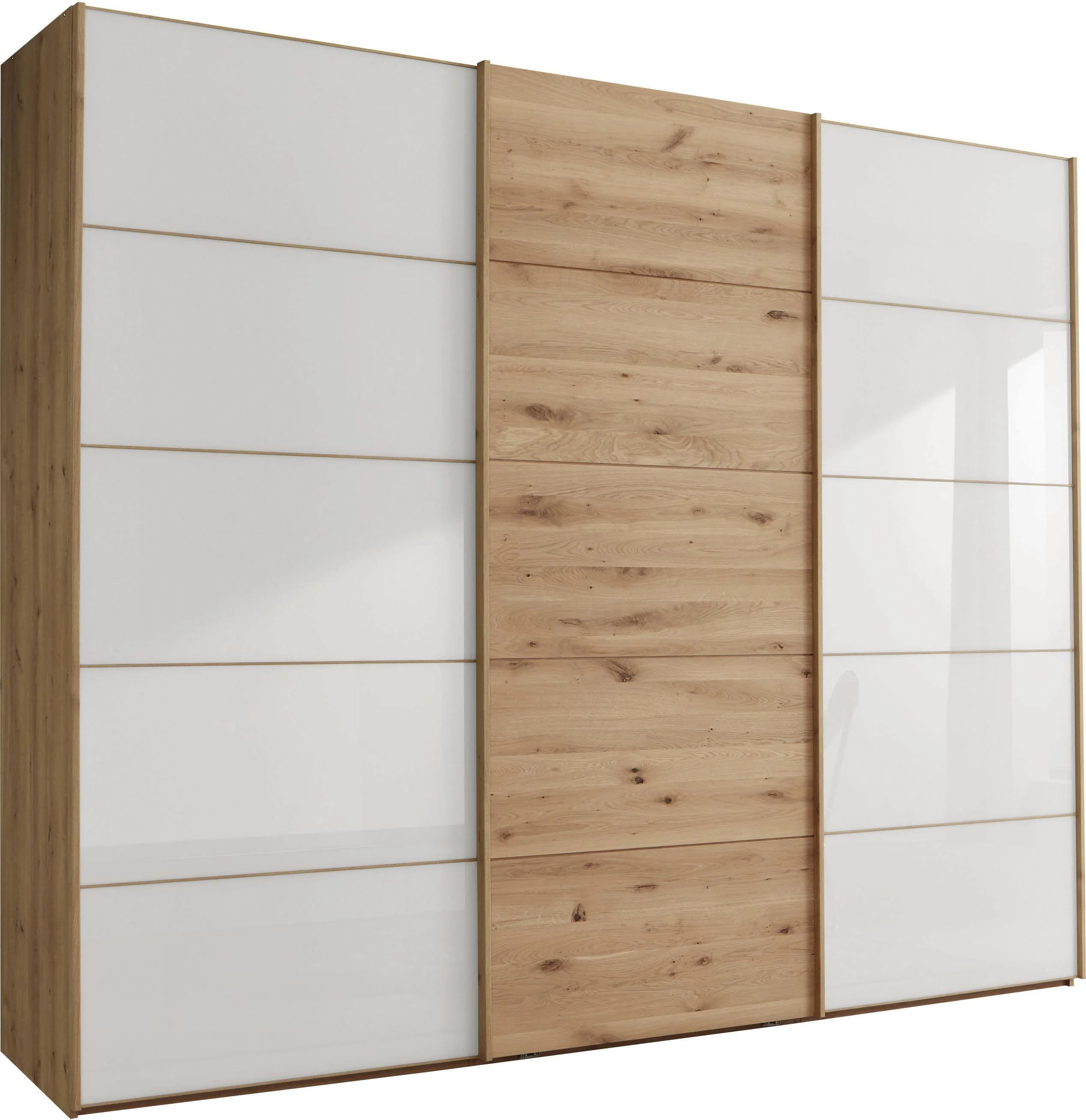 Wieman Schwebetürenschrank Cardiff 3-tlg. Braun/Weiß Glas