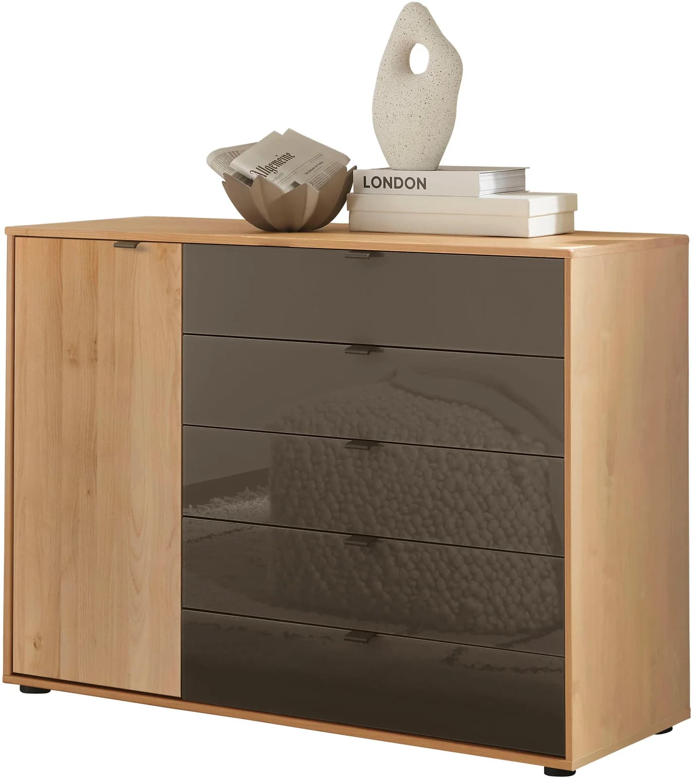 Kombikommode WIEMANN Cardiff Sideboard Wäscheschrank Erle Glasmocca
