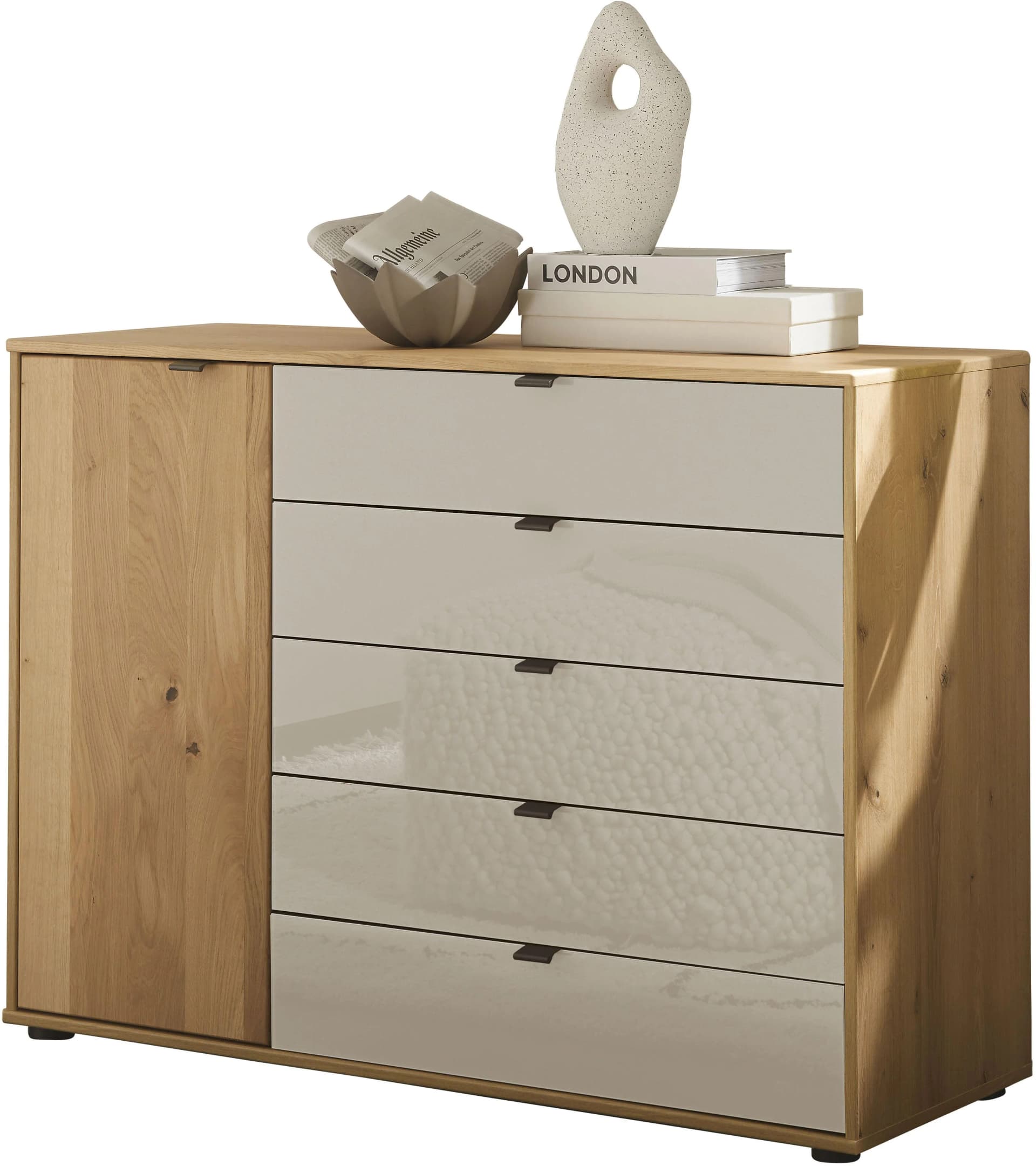 Kombikommode WIEMANN Cardiff Sideboard Wäscheschrank Bianco-Eiche Schubladen