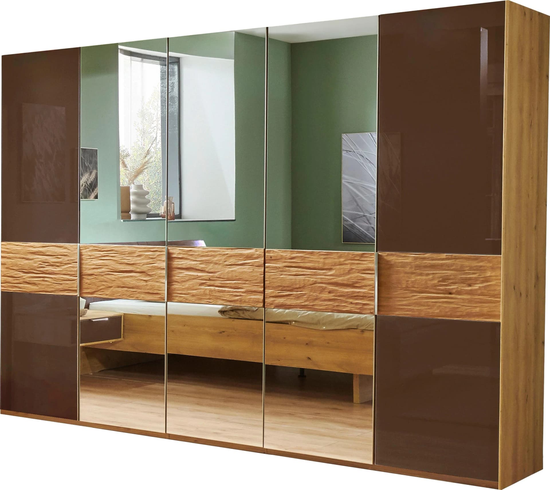 WIEMANN Kleiderschrank Cordoba Braun Weiß Glas Holz teilmassiv
