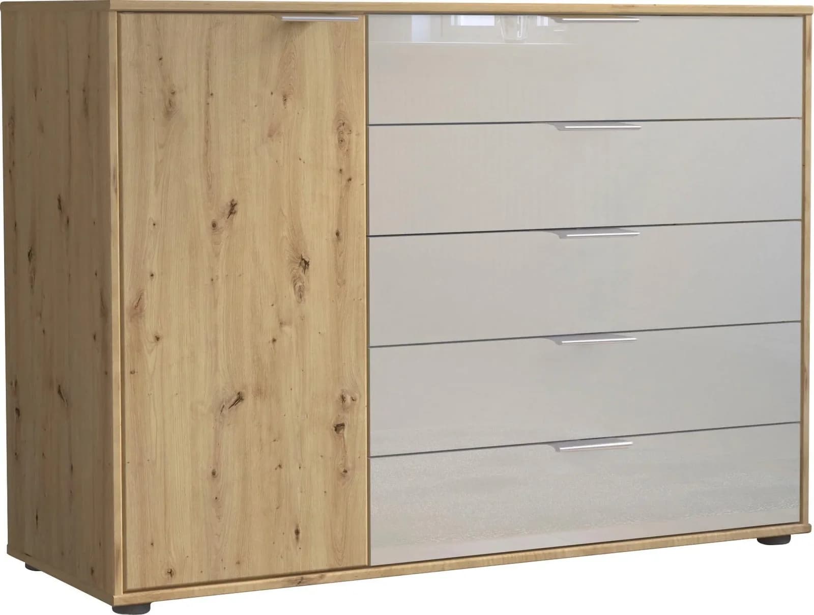 Wiemann Kombikommode Cordoba Beige Glas Champagner Eiche Massiv
