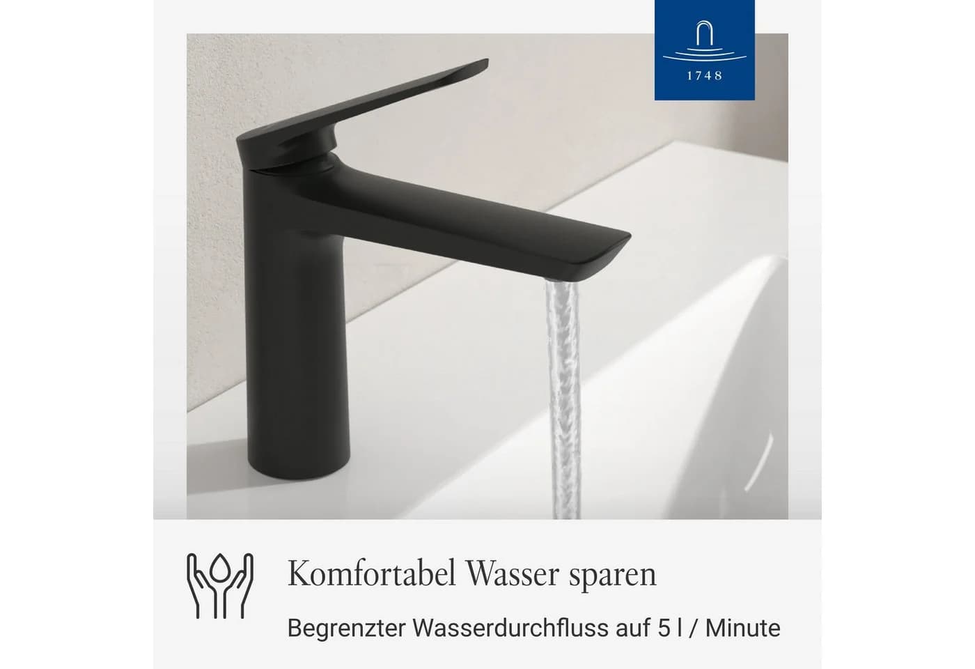 Villeroy & Boch Waschtischarmatur Oasis Matt Schwarz mit Keramikkartusche