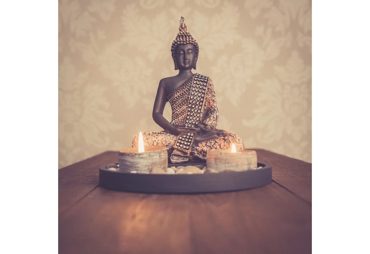 Kamelio Buddhafigur mit Teelicht 22cm Deko-Statue Schwarz - Bild 2
