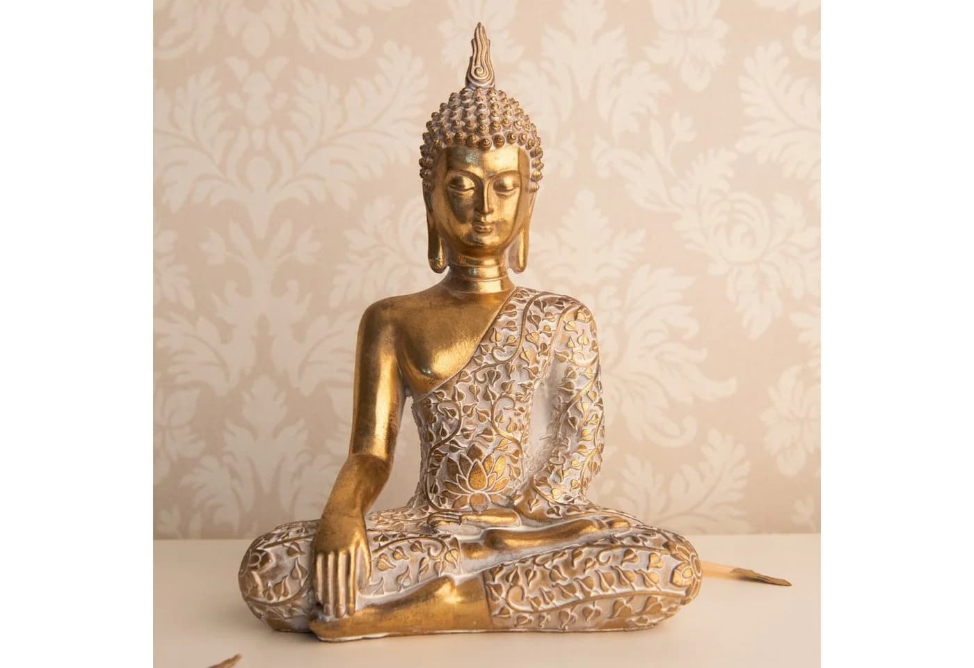 Kamelio Buddha Figur sitzend 30cm Gold Weiß Polyresin - Bild 4