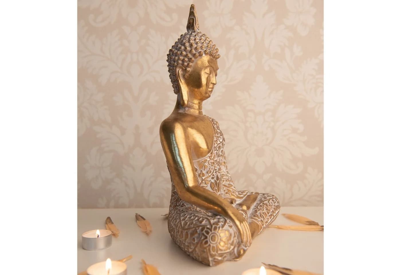 Kamelio Buddha Figur sitzend 30cm Gold Weiß Polyresin - Bild 5