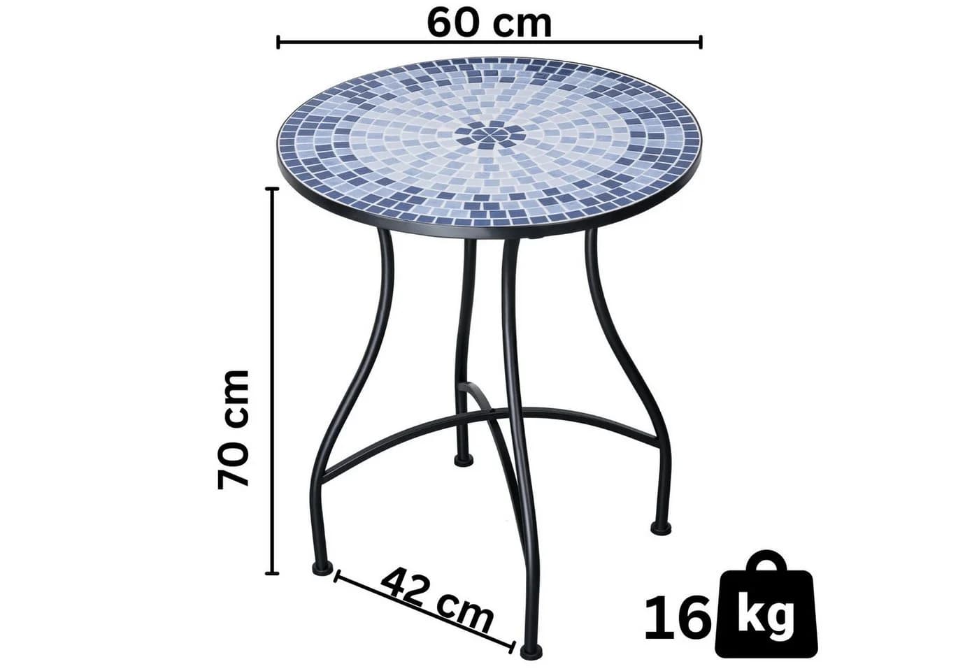 Mosaik-Meister Gartentisch Mosaik Metall 60 cm Blau Schwarz