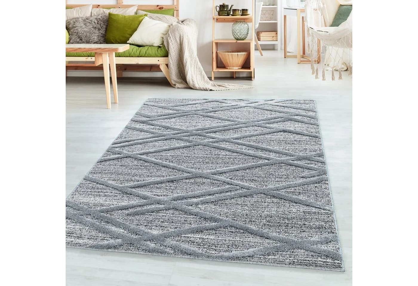SIMPEX24 Teppich Boho Design Grau Hochflor 3D Optik - Bild 2