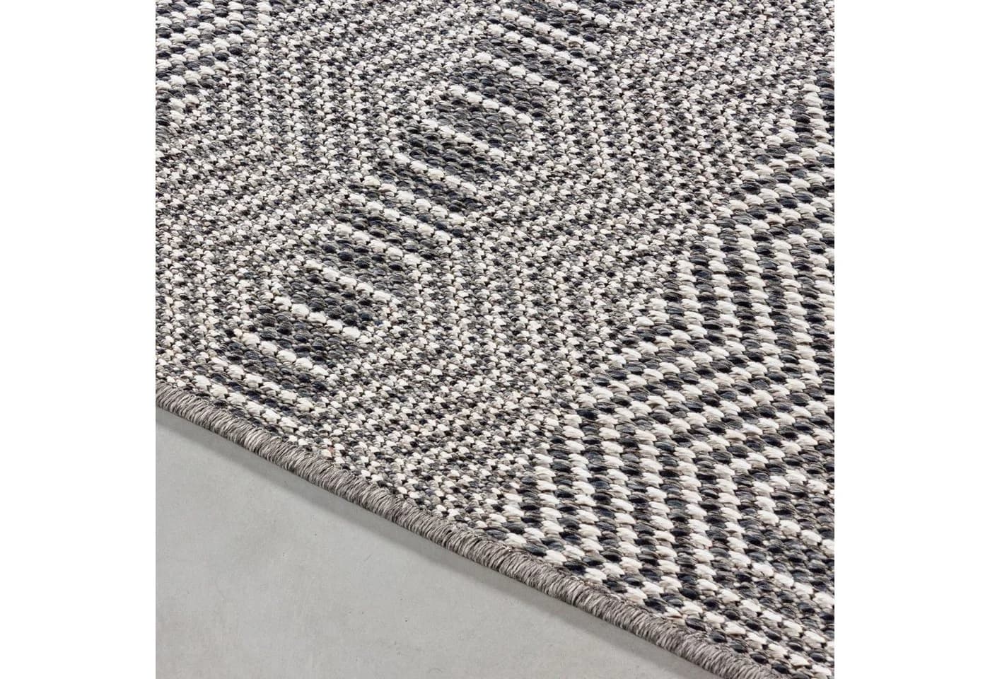 SIMPEX24 Outdoorteppich Boho Design Grau Wetterfest Läufer