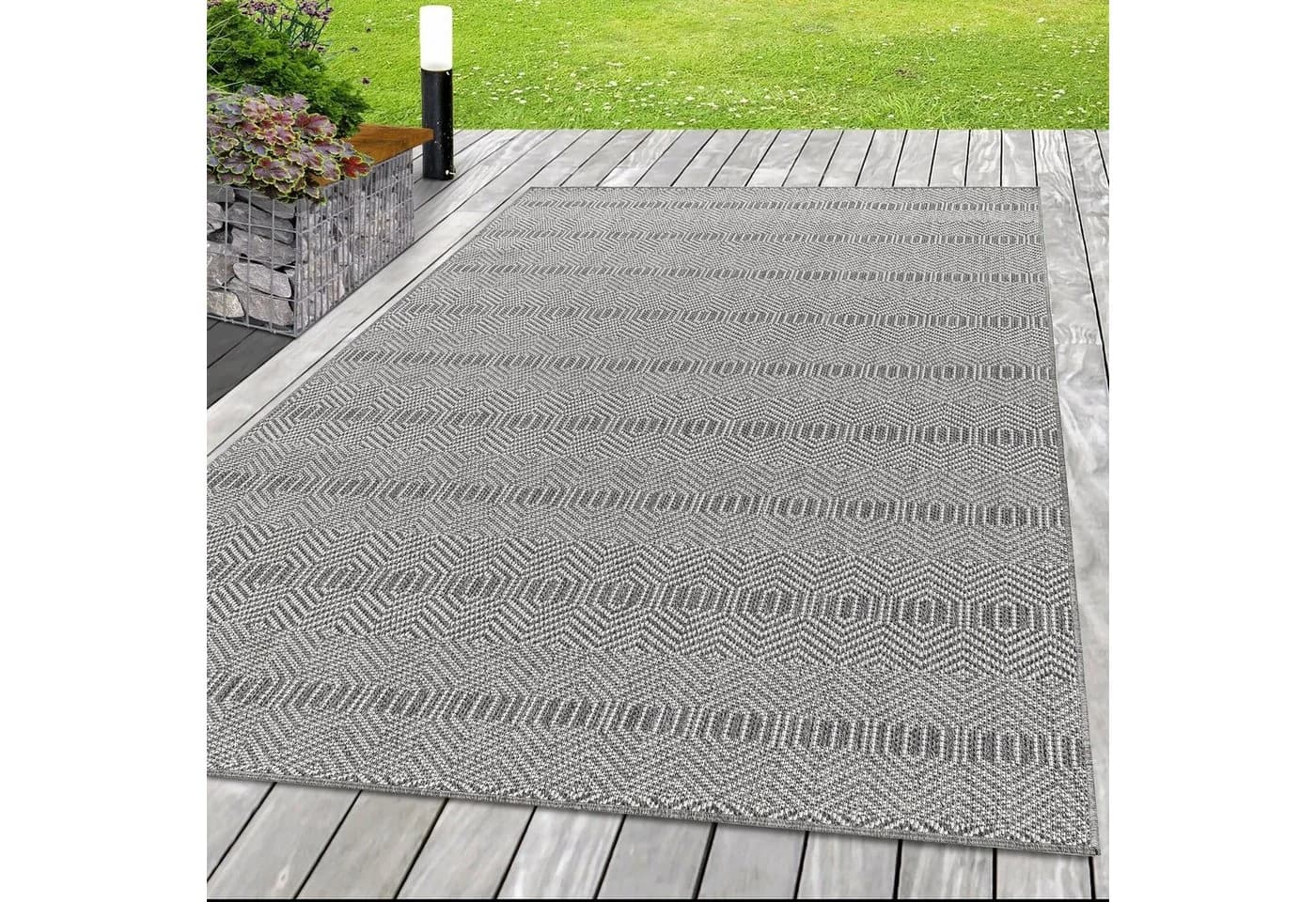 SIMPEX24 Outdoorteppich Boho Design Grau Wetterfest Läufer - Bild 2