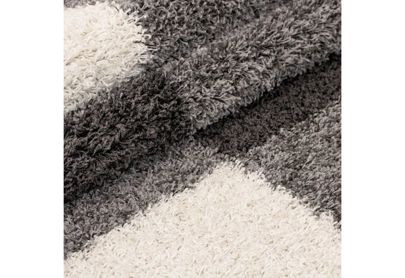 SIMPEX24 Hochflor-Bettumrandung 3-tlg. Grau Karo Polypropylen