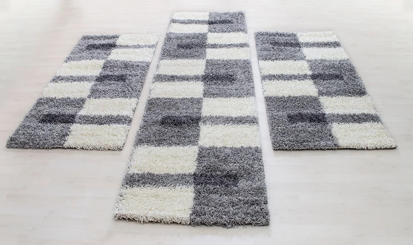SIMPEX24 Hochflor-Bettumrandung 3-tlg. Grau Karo Polypropylen - Bild 2