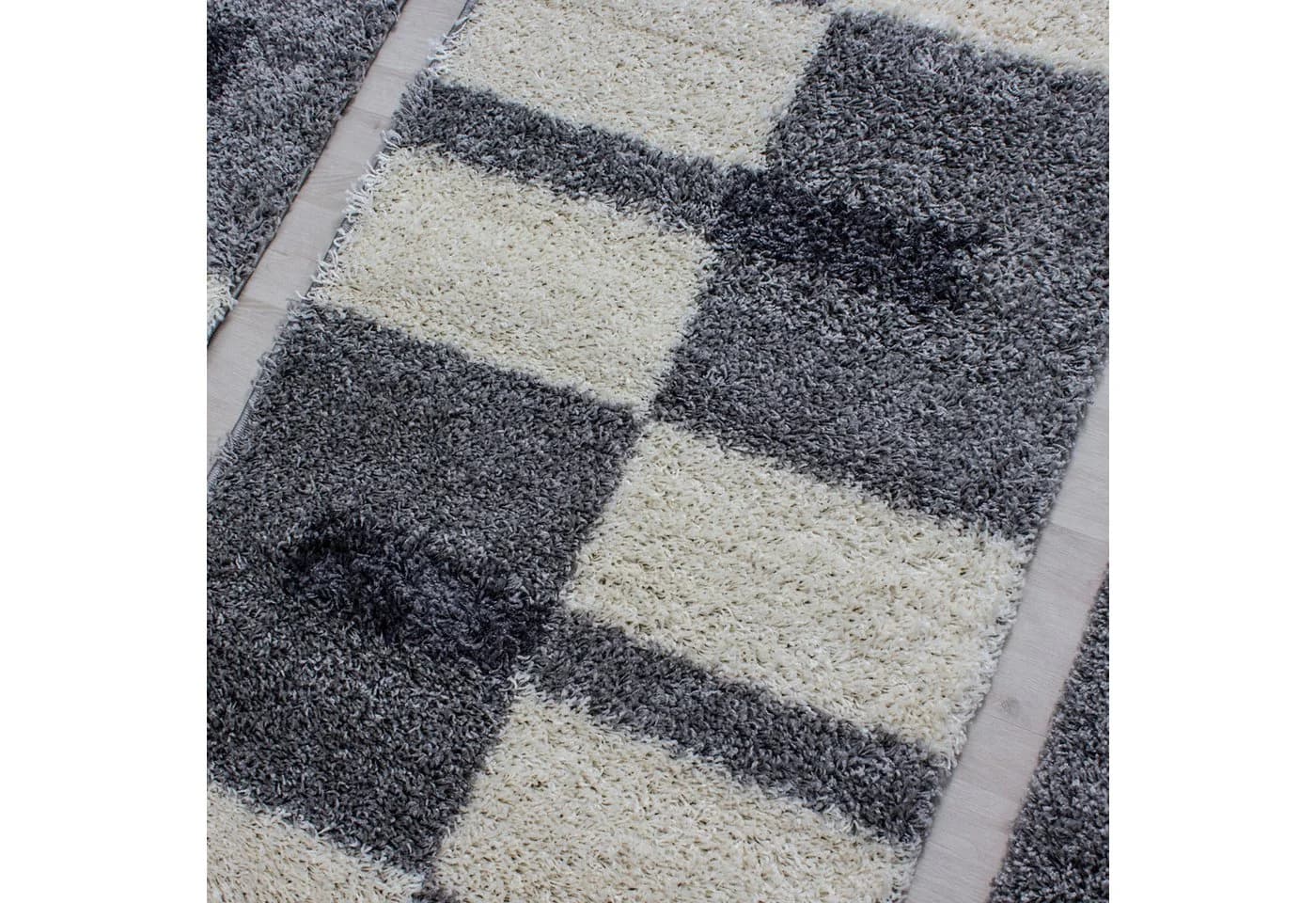 SIMPEX24 Hochflor-Bettumrandung 3-tlg. Grau Karo Polypropylen - Bild 4