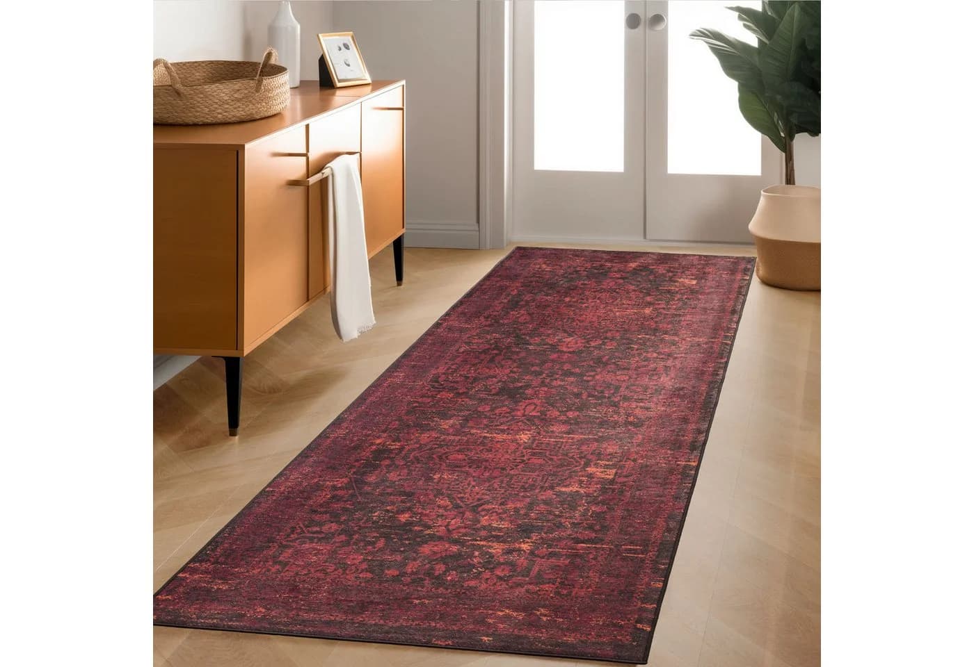 SIMPEX24 Designteppich Vintage Stil Rutschfest Waschbar Rot