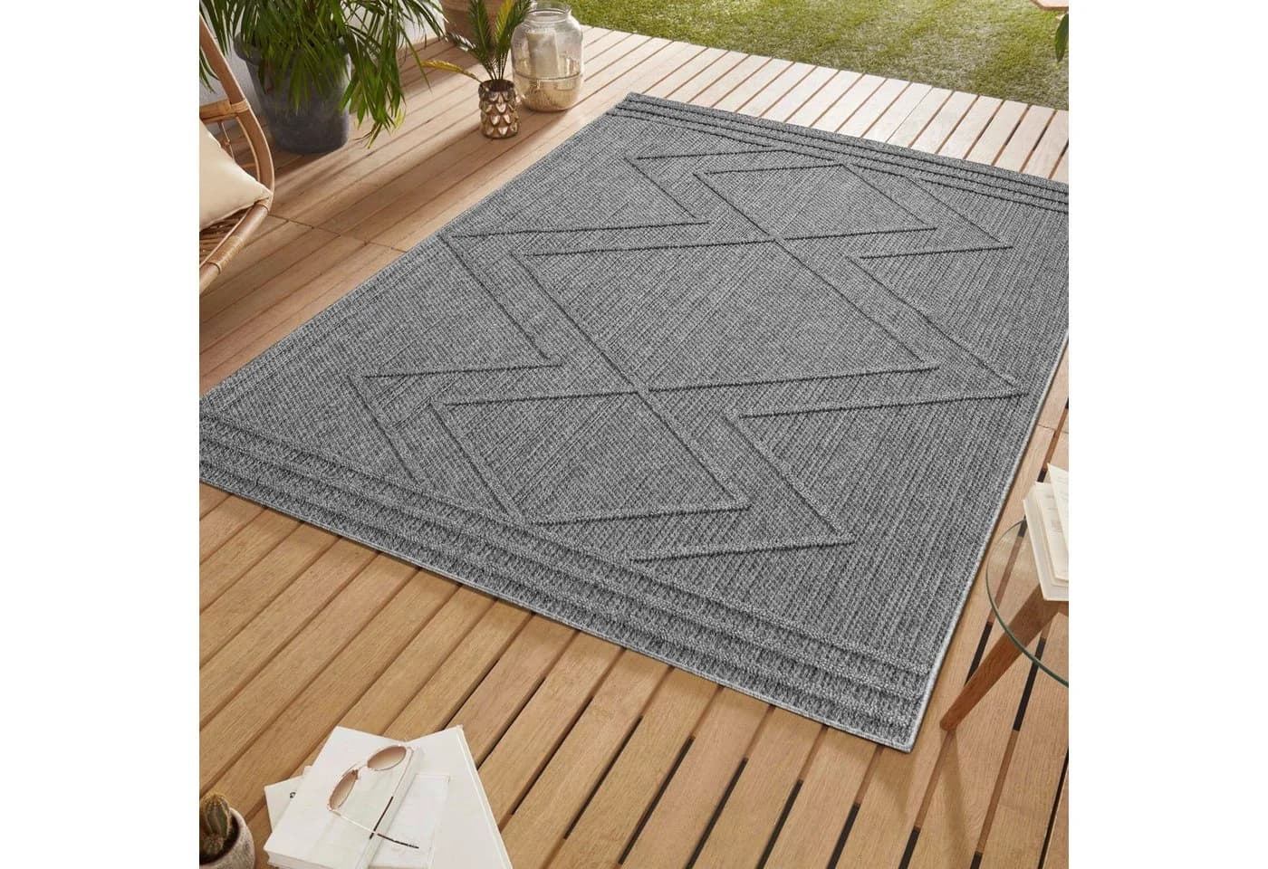 SIMPEX24 Outdoorteppich Boho Grau Läufer Indoor Outdoor - Bild 2