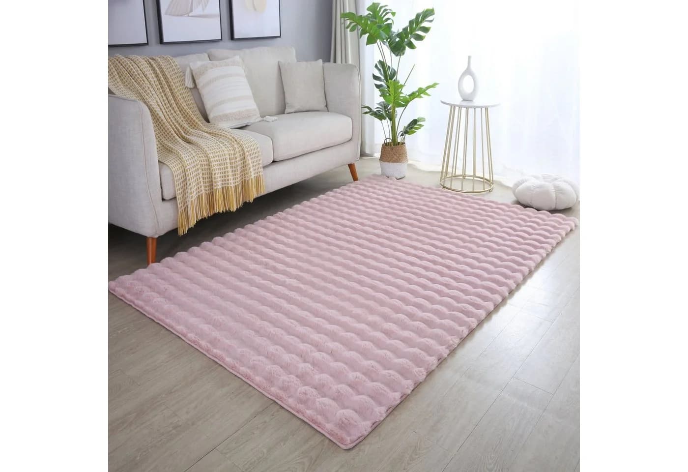 SIMPEX24 Teppich Unicolor Rosa Hochflor Polyester