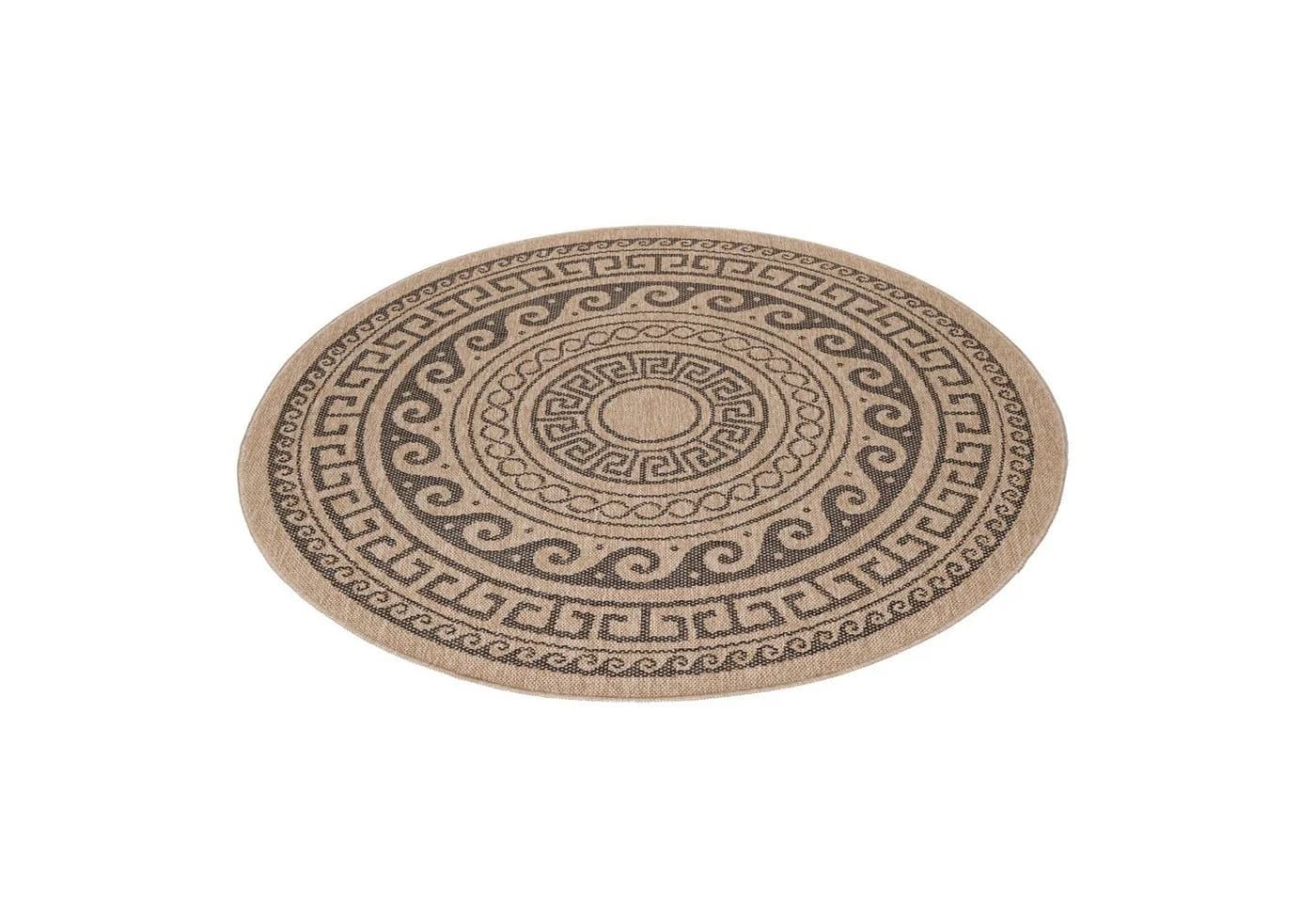 SIMPEX24 Outdoorteppich Vintage Design Rund Naturfarben