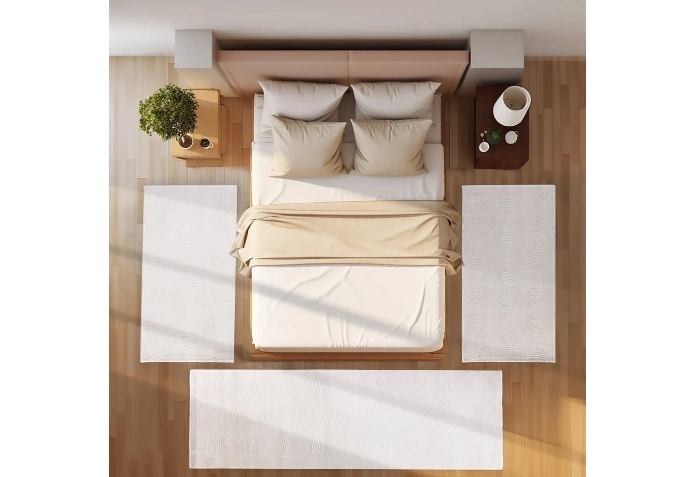 SIMPEX24 Bettumrandung 3-tlg. Skandinavisches Boho Design Kurzflor Creme - Bild 2