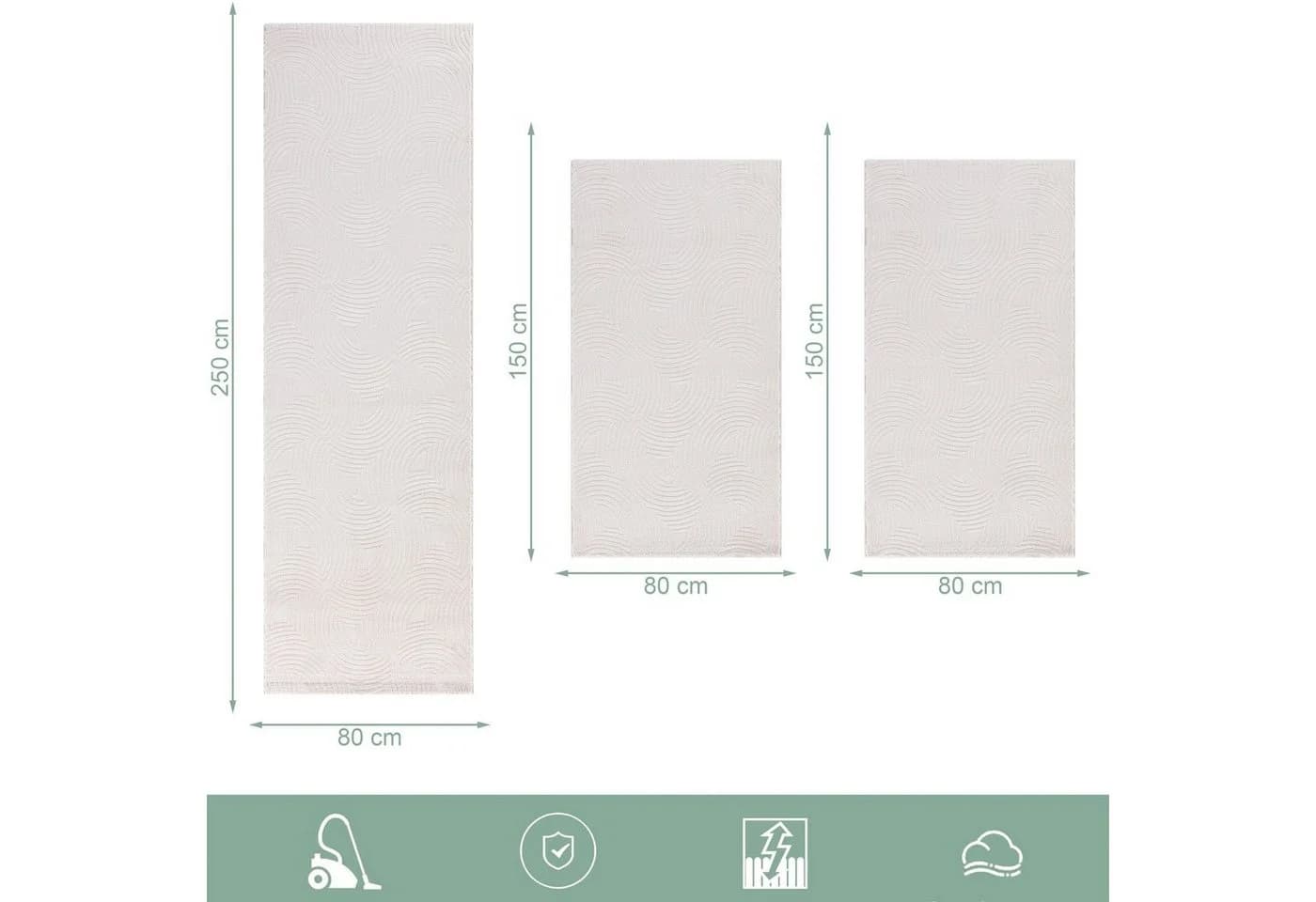 SIMPEX24 Bettumrandung 3-tlg. Skandinavisches Boho Design Kurzflor Creme - Bild 4