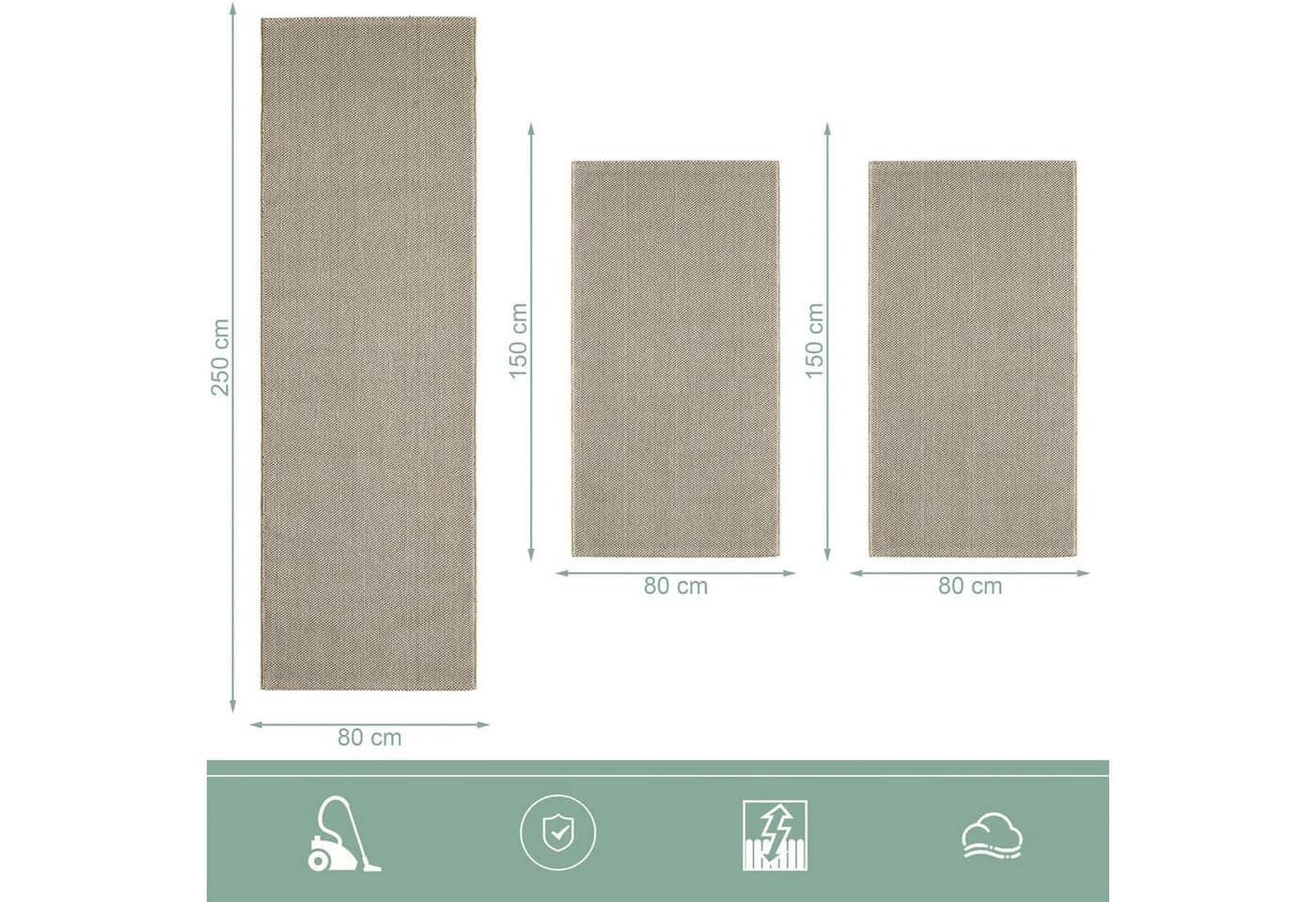 SIMPEX24 Bettumrandung 3-tlg. Beige Cut-Loop Kurzflor