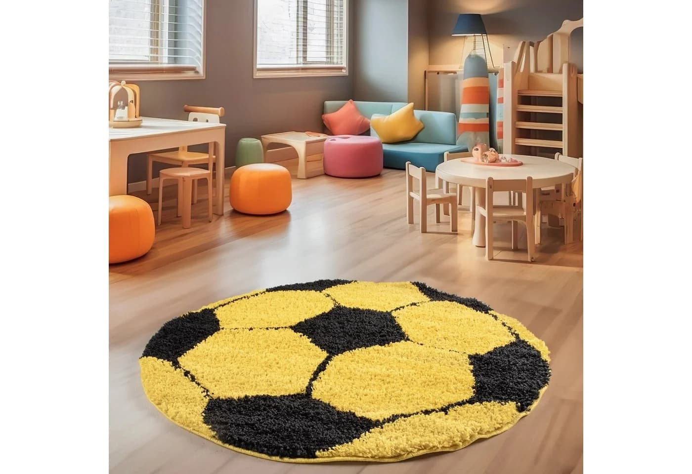 SIMPEX24 Kinder-Teppich Fußball Design Gelb Hochflorig - Bild 2