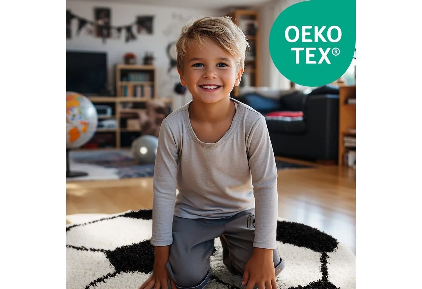 SIMPEX24 Kinder-Teppich Fußball Design Gelb Hochflorig - Bild 5