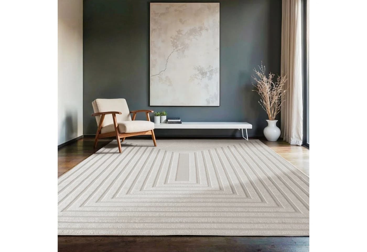 SIMPEX24 Designteppich Unicolor Natur-Creme Indoor Outdoor 3D Optik