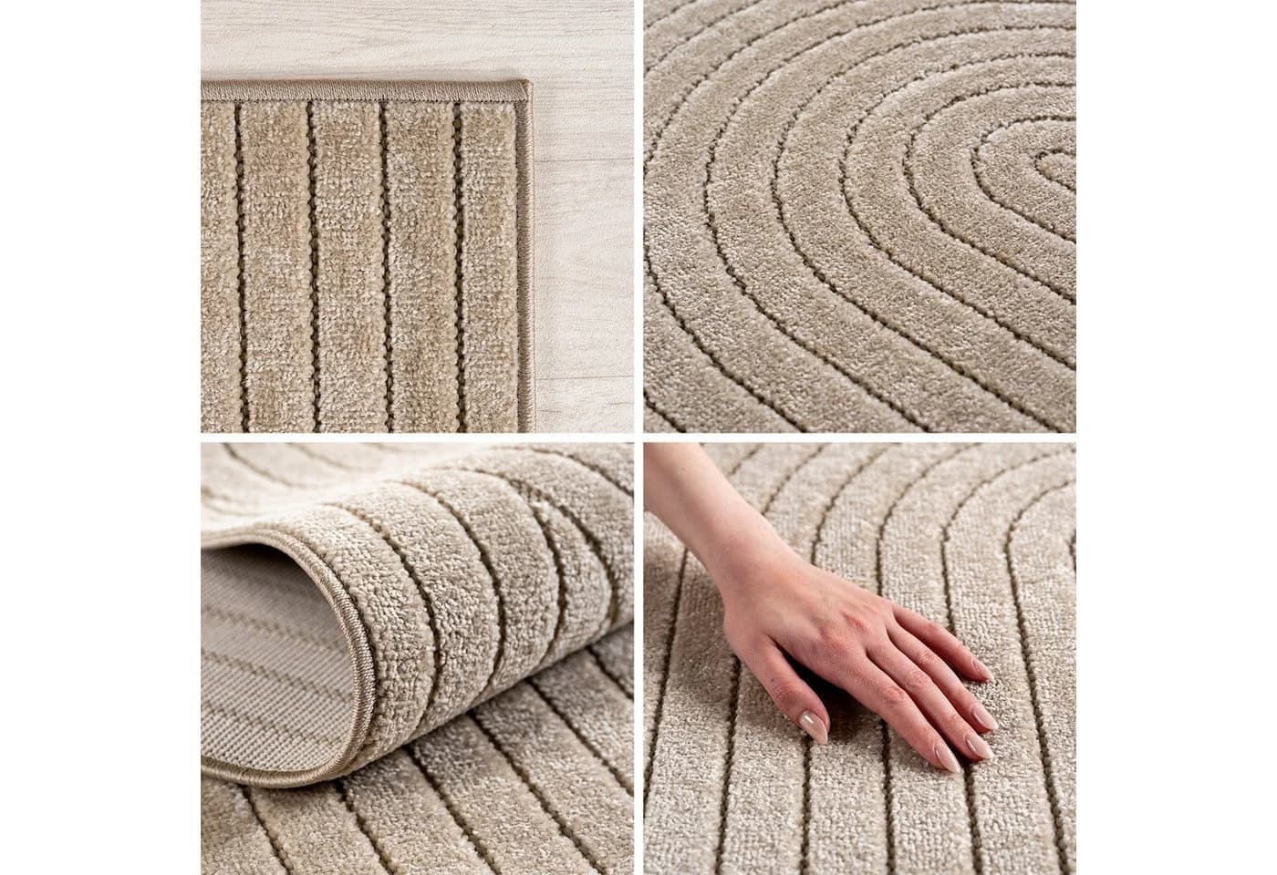 SIMPEX24 Outdoorteppich Rund Beige/Braun 3D Design Wetterfest - Bild 4