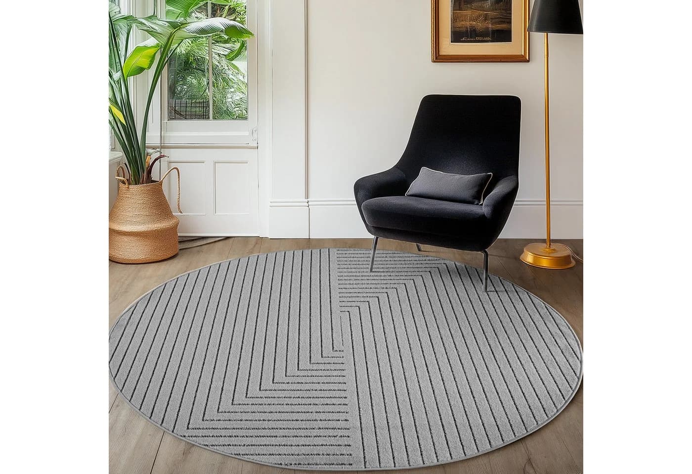 SIMPEX24 Outdoorteppich Rund Grau-Silber Skandinavisches Design - Bild 2