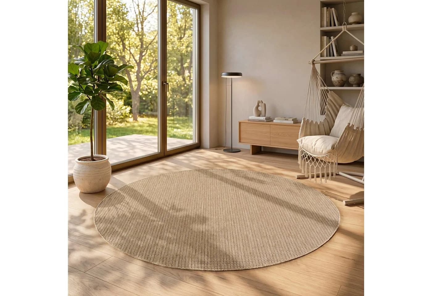 SIMPEX24 Outdoorteppich Rund Beige Wetterfest