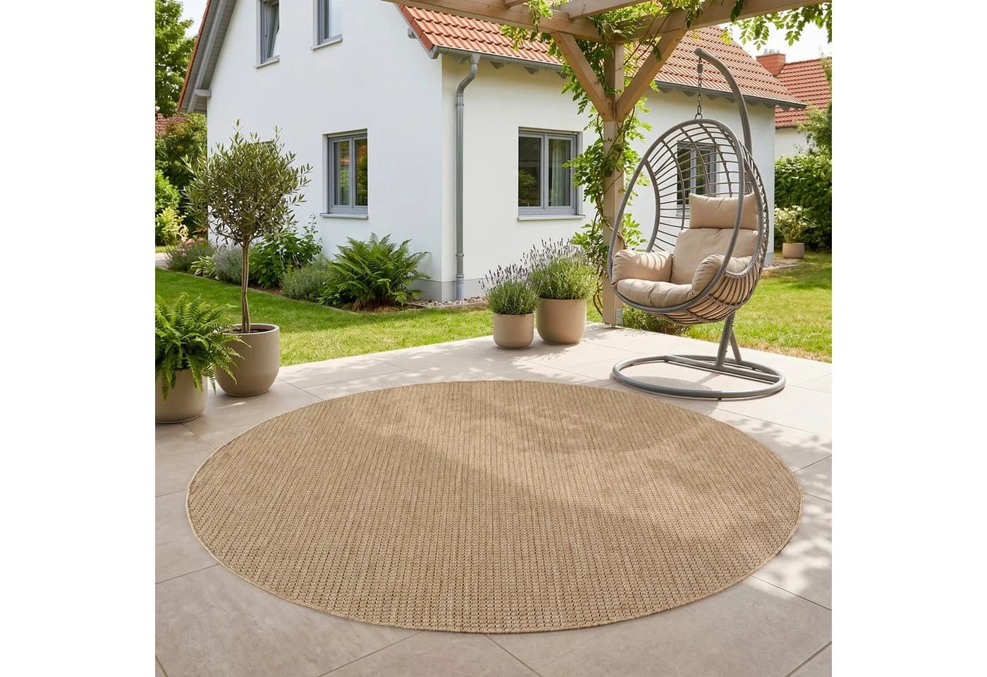 SIMPEX24 Outdoorteppich Rund Beige Wetterfest - Bild 2