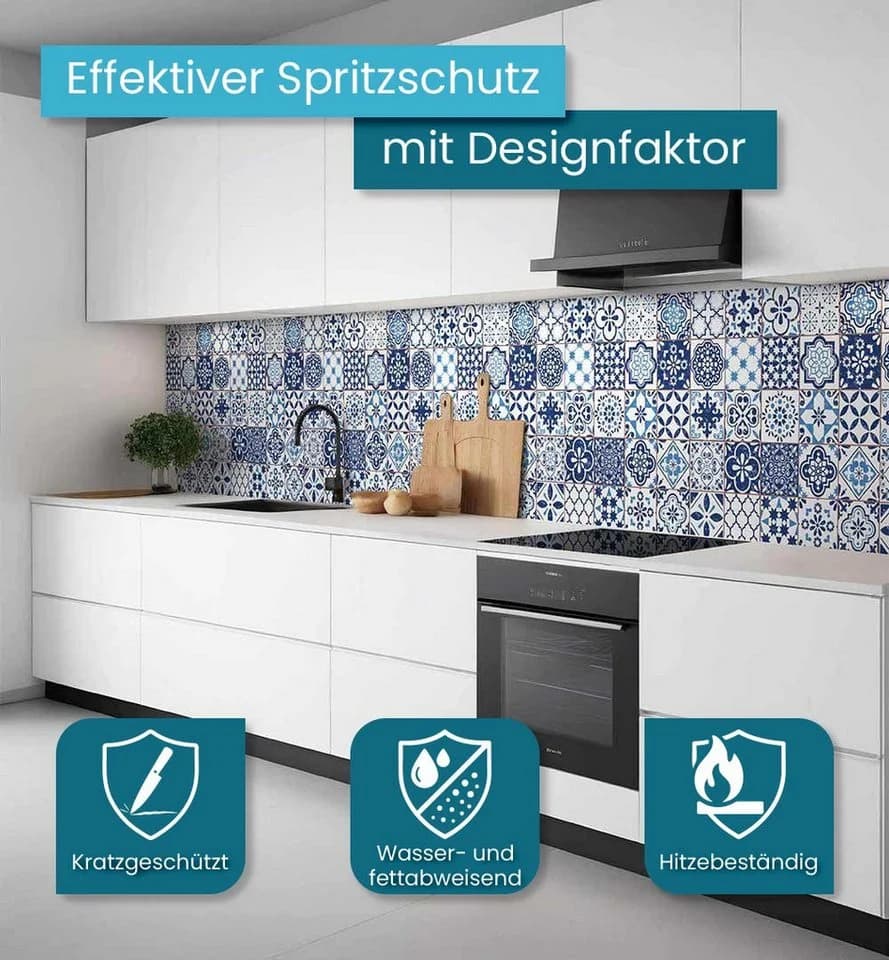 MyMaxxi Küchenrückwand Retro blaue Fliesen selbstklebend Spritzschutz