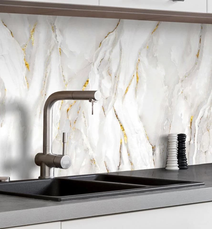 MyMaxxi Selbstklebende Küchenrückwand Marmor Weiß Gold Spritzschutz Folie - Bild 2