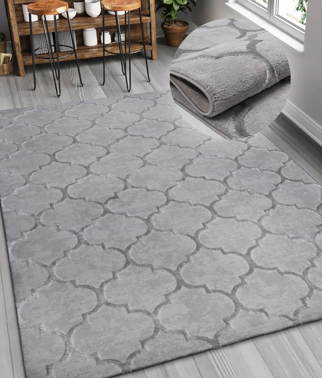 Teppich MY HOME Badra Kurzflor Grau Geometrisches Design