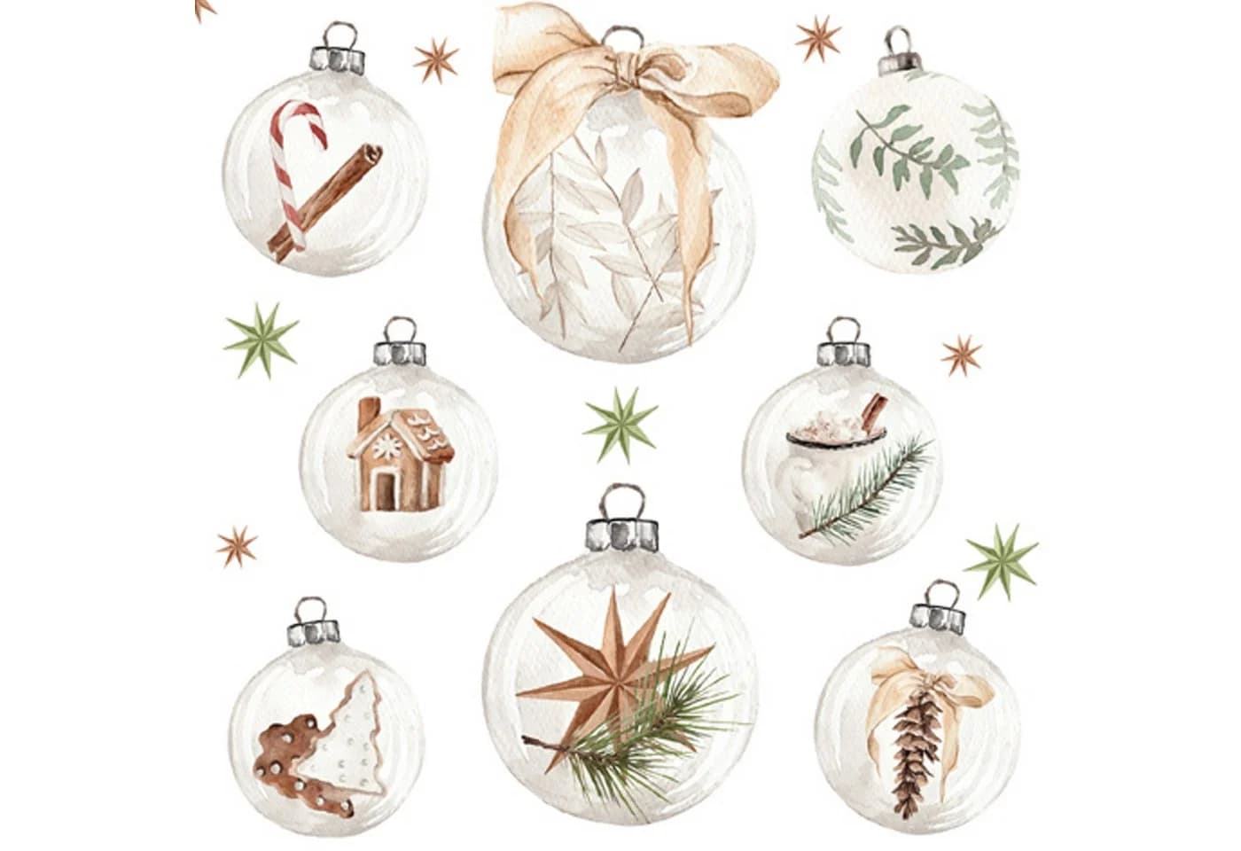 ti-flair Papierserviette 3-lagig Weihnachtskugeln Beige/Gold 20 Stk.