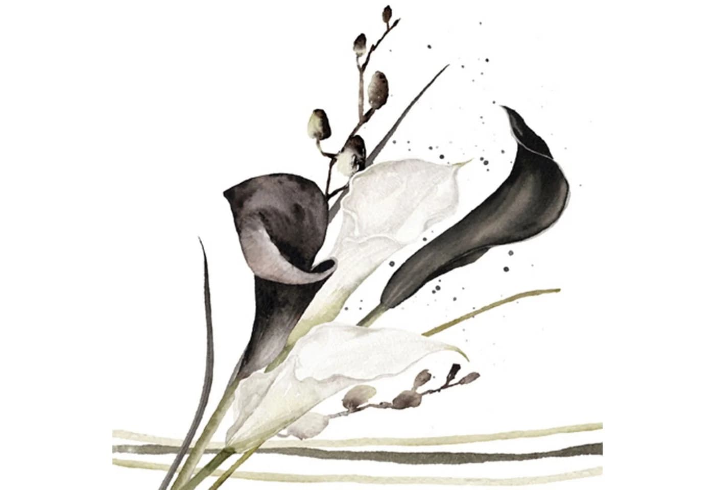 ti-flair Papierserviette 3-lagig Calla Blumen Motiv Schwarz/Weiß