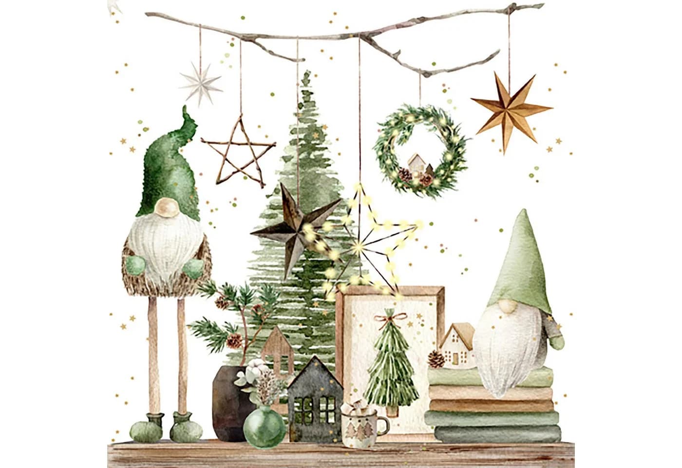 ti-flair Papierserviette 3-lagig Weihnachtswichtel Grün/Weiß