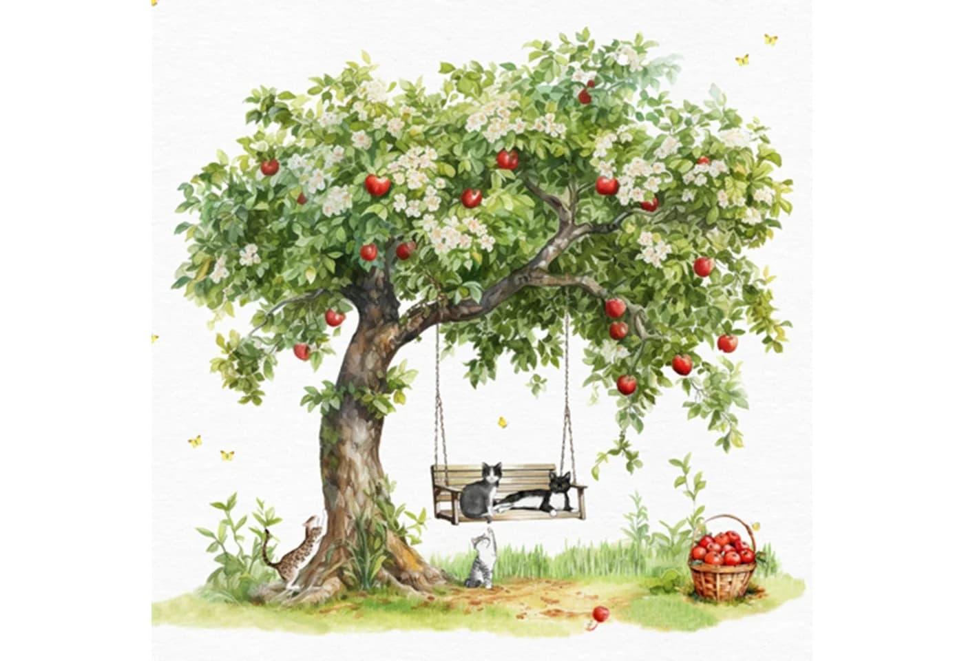 ti-flair Papierserviette 33x33cm 3-lag Apfelbaum & Katzen Landhausstil 20 Stk