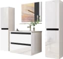 inter Badmöbel-Set Komplettset Hochglanz Weiß mit Waschtisch & Spiegelschrank Bild 2
