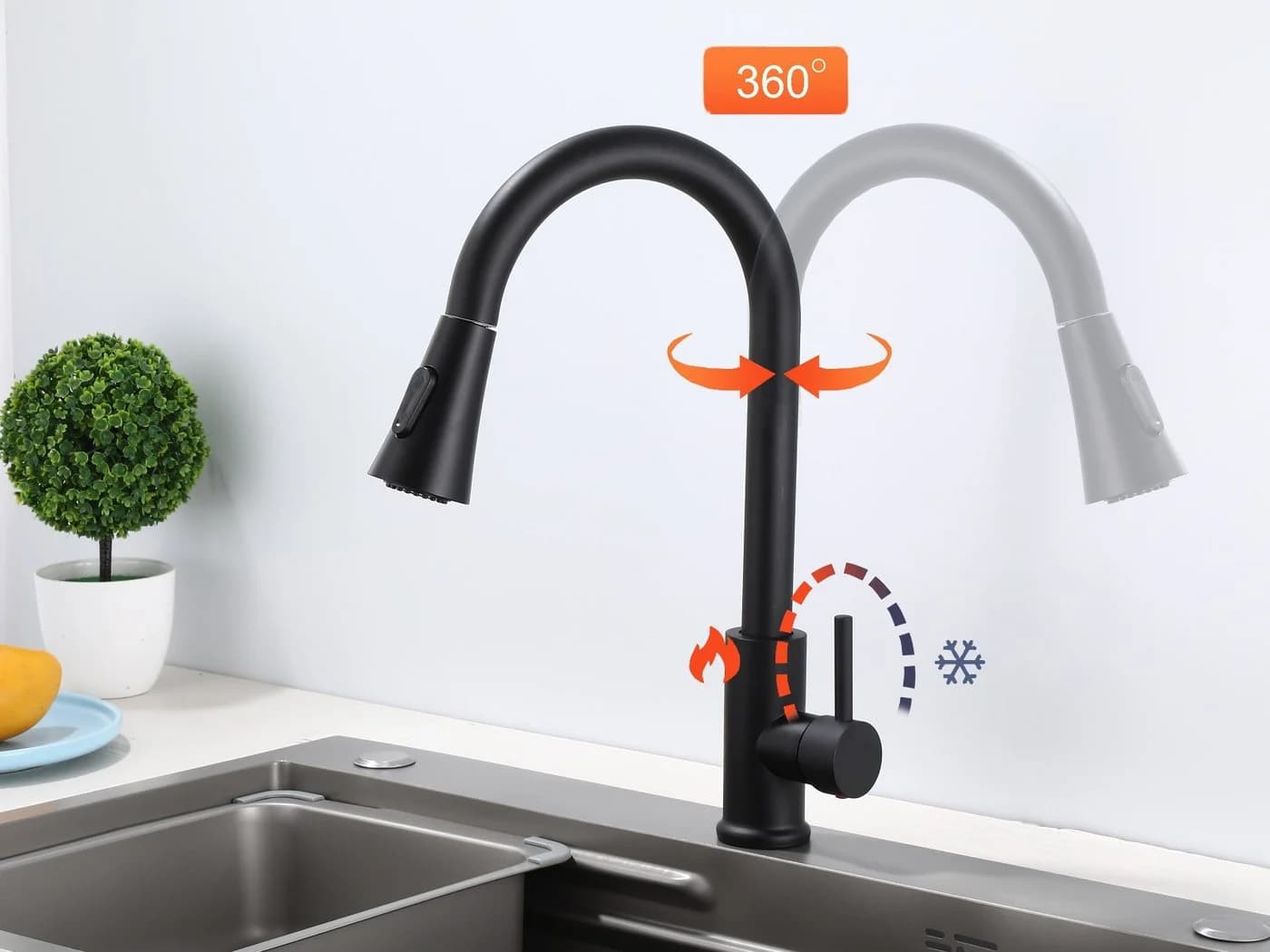 inter Küchenarmatur 360° Wasserhahn Schwarz GMF801