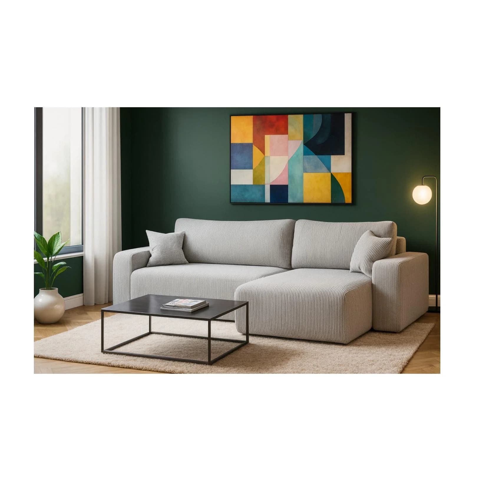 Inter Trading Ecksofa Austin Cord Silbergrau mit Bettkasten