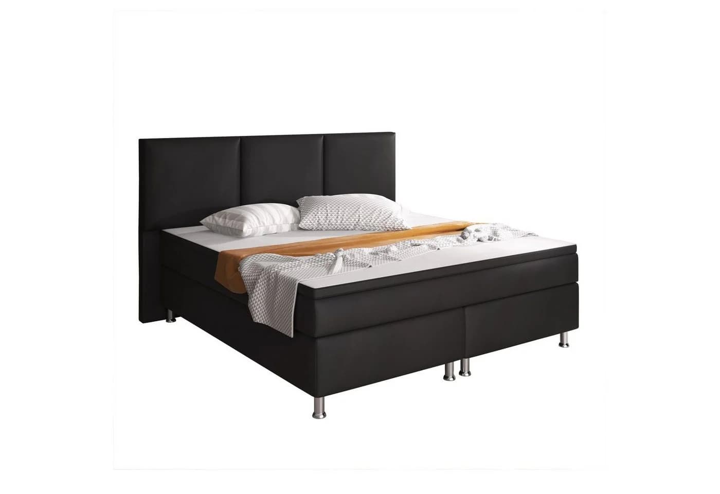 inter Boxspringbett Oslo Schwarz Kunstleder mit Matratzen und Topper - Bild 2