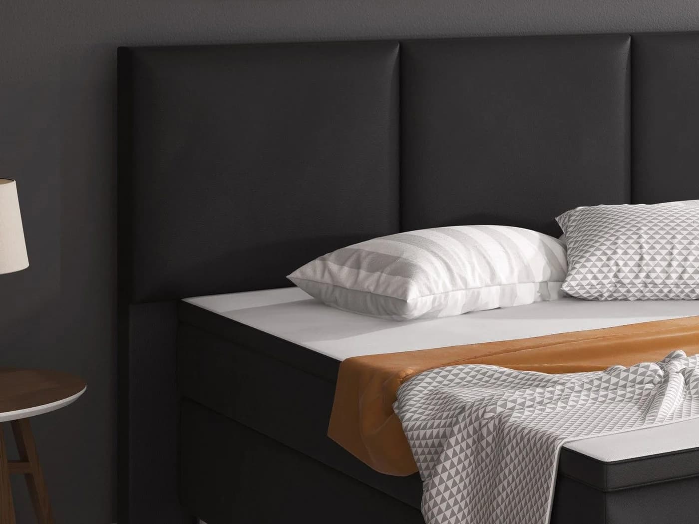 inter Boxspringbett Oslo Schwarz Kunstleder mit Matratzen und Topper - Bild 3