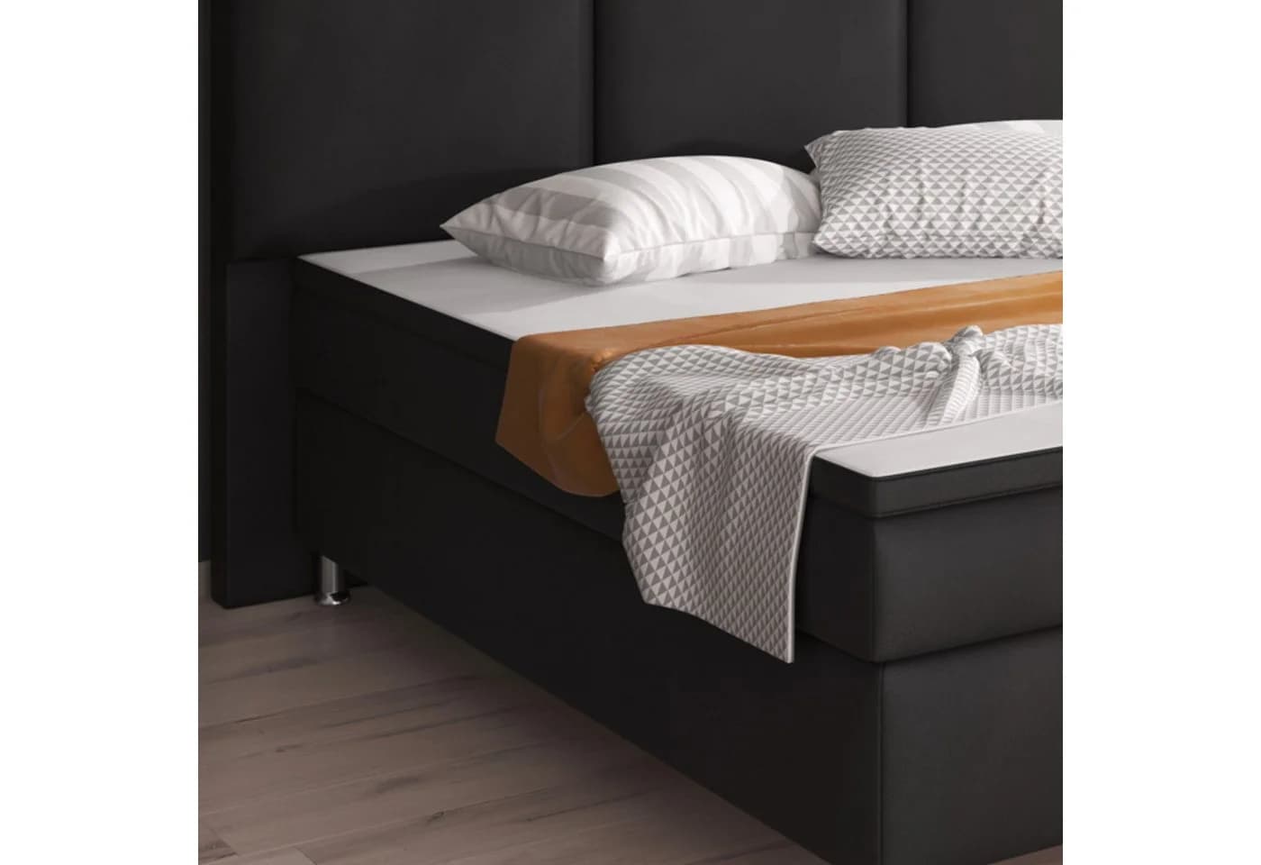 inter Boxspringbett Oslo Schwarz Kunstleder mit Matratzen und Topper - Bild 5