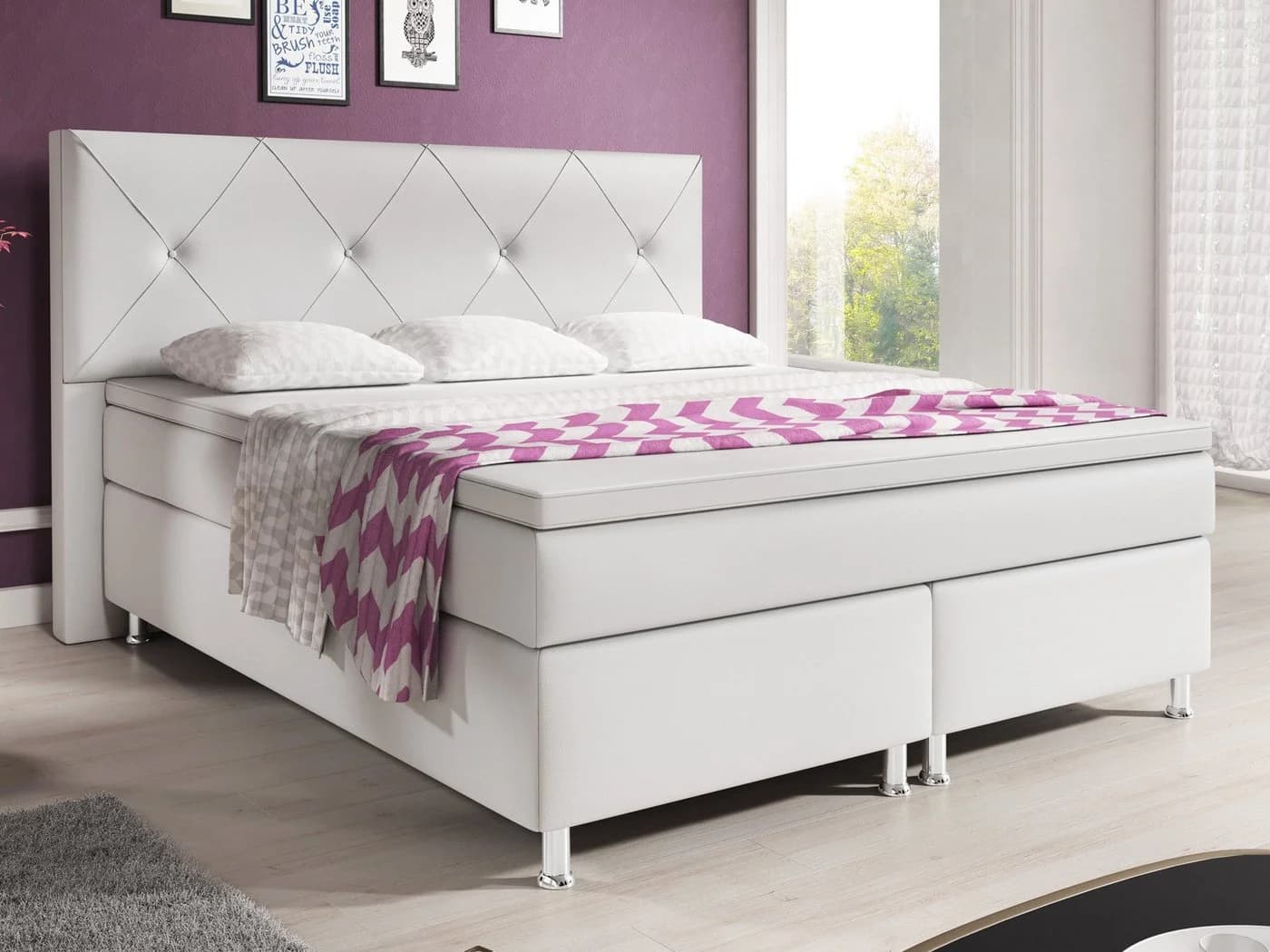inter Boxspringbett Oxford 180x200 cm Weiß mit Topper
