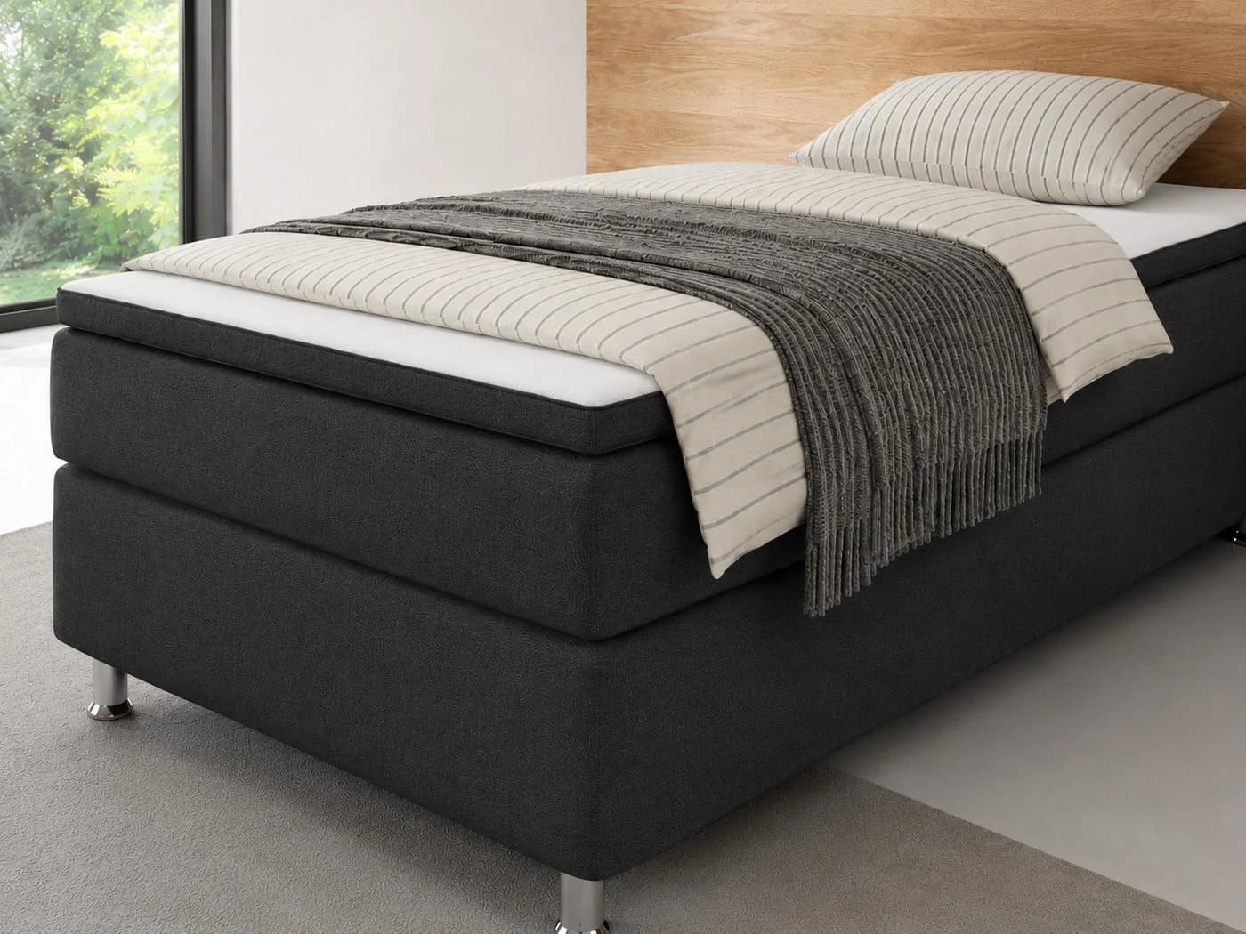 inter Boxspringbett Boxbett Anthrazit mit 7-Zonen Federkern & Topper