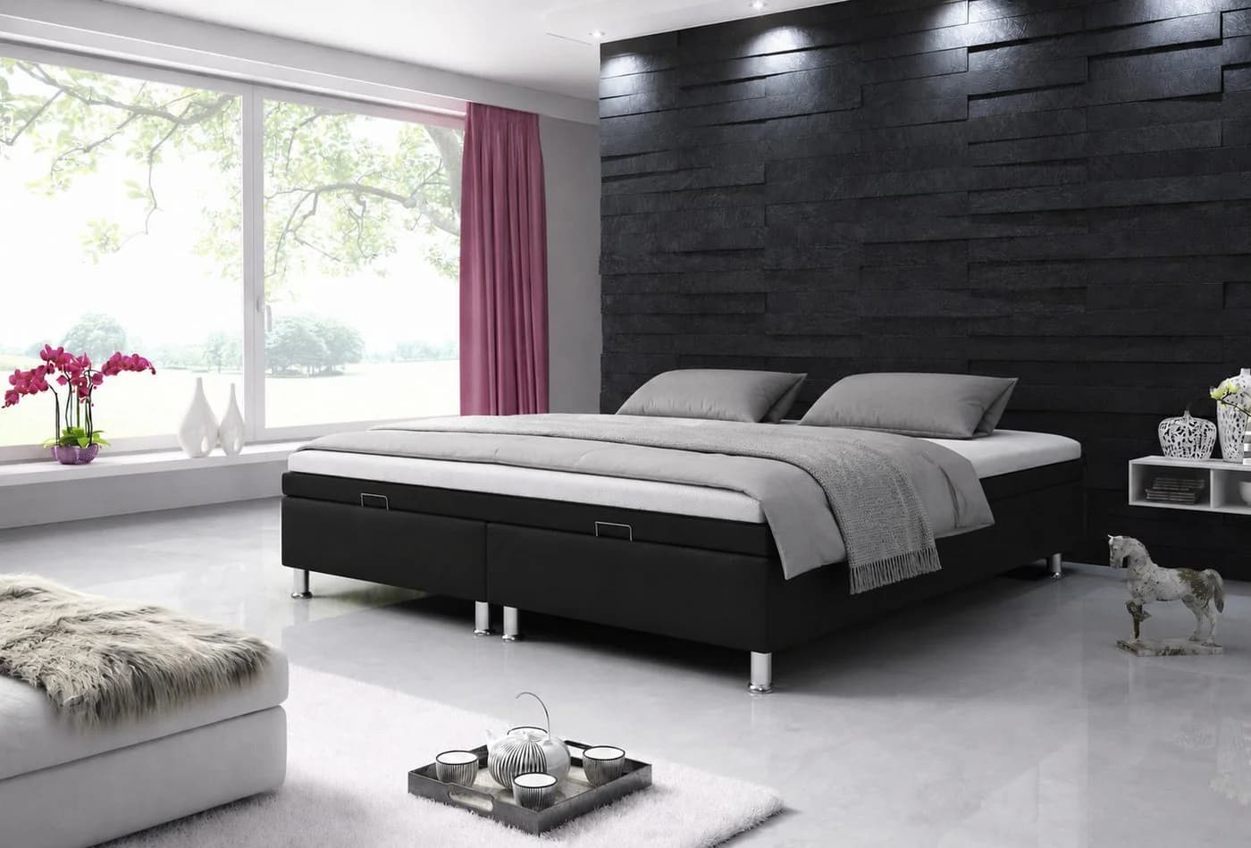 inter Boxbett 180x200 Schwarz Kunstleder mit Bettkasten - Bild 2