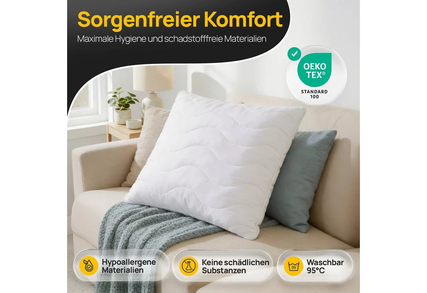 LILENO HOME Kopfkissen 50x50 cm Polyesterfüllung Allergikergeeignet - Bild 3